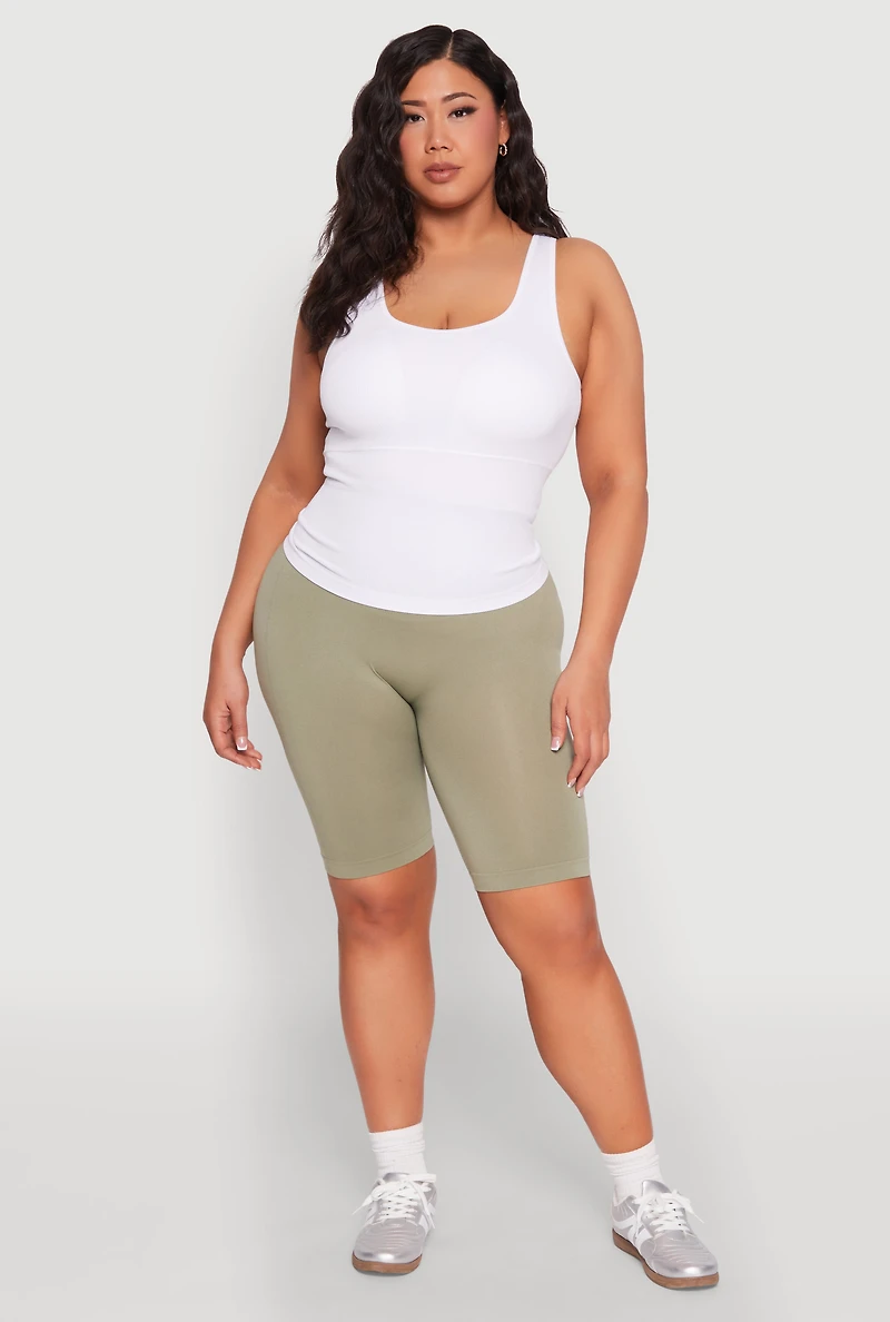 Plus Seamless Scoop Neck Shelf Bra Tank Top