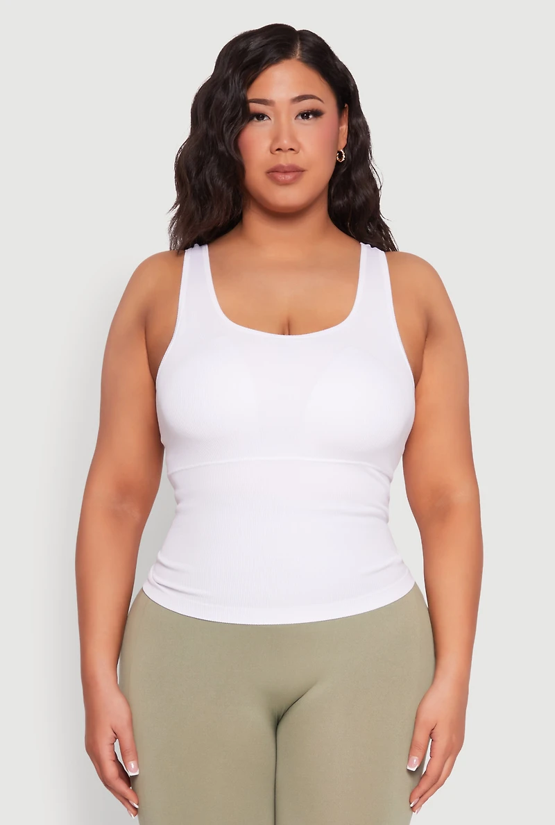Plus Seamless Scoop Neck Shelf Bra Tank Top