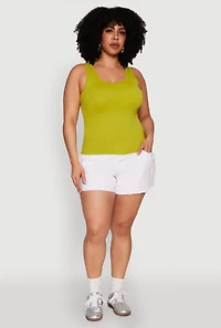 Womens Plus Size Seamless Scoop Neck Shelf Bra Tank Top, Green, Size 2X-3X