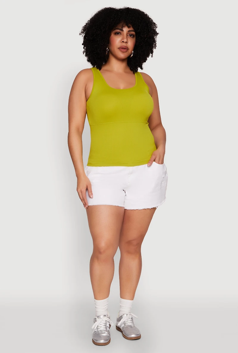 Womens Plus Seamless Scoop Neck Shelf Bra Tank Top,