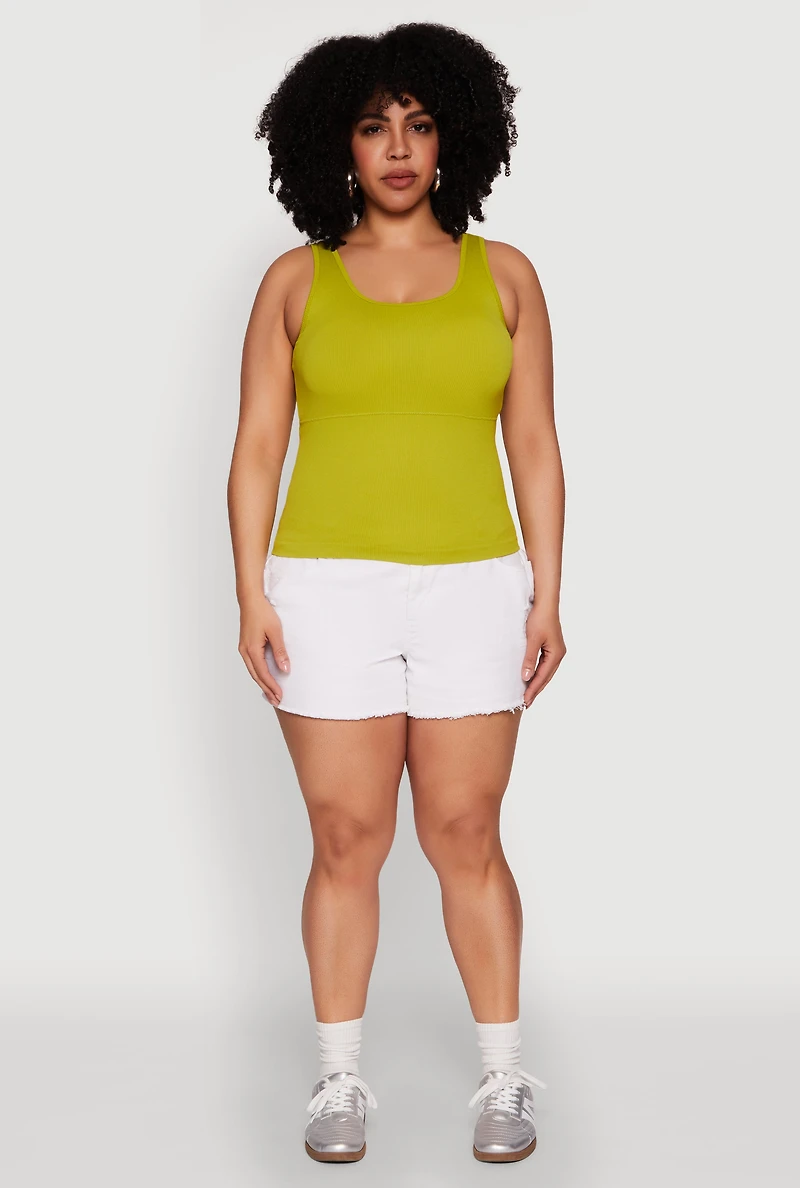 Womens Plus Size Seamless Scoop Neck Shelf Bra Tank Top, Green, Size 2X-3X