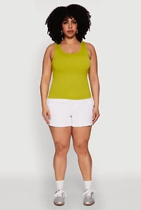 Womens Plus Size Seamless Scoop Neck Shelf Bra Tank Top, Green, Size 2X-3X