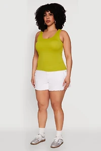 Womens Plus Size Seamless Scoop Neck Shelf Bra Tank Top, Green, Size 2X-3X