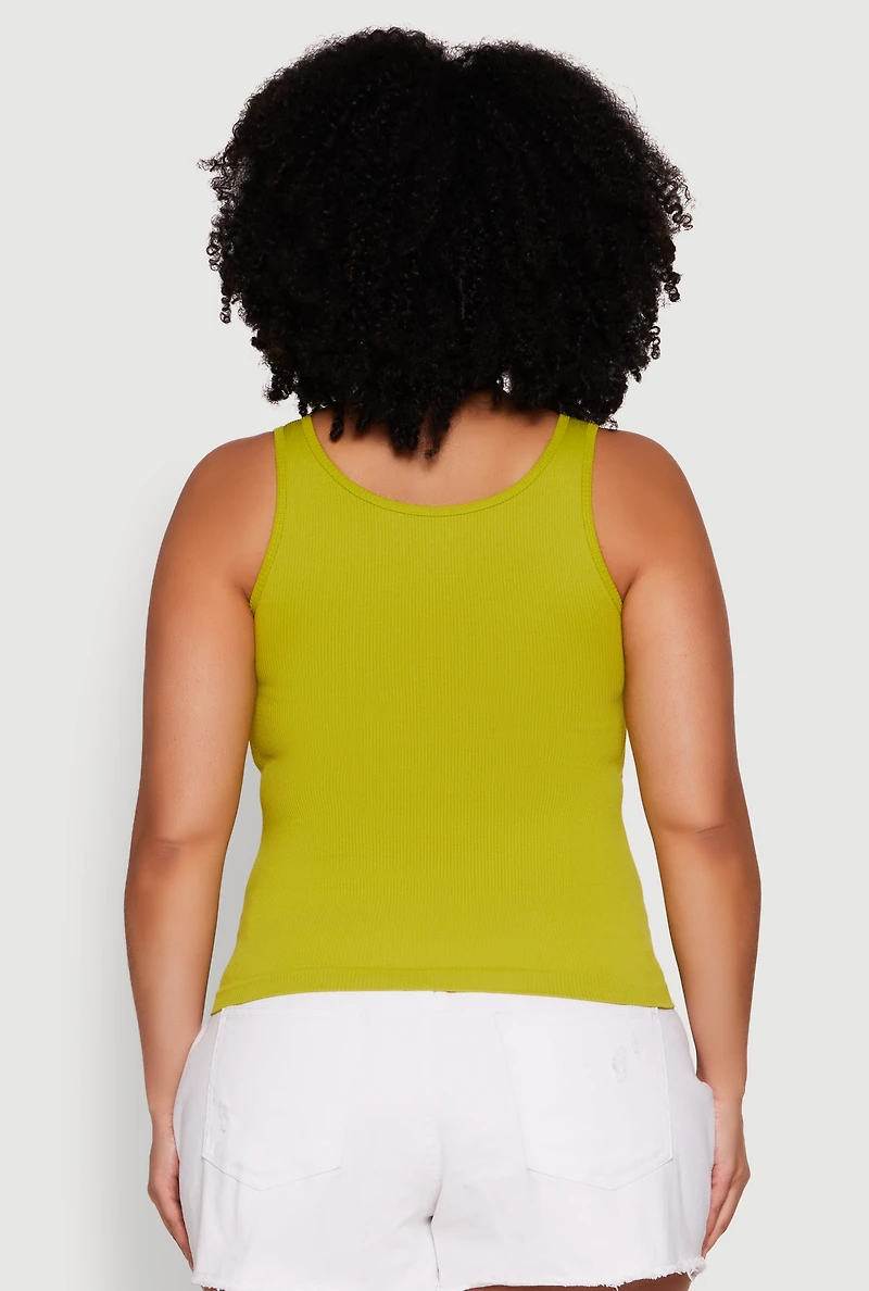 Womens Plus Size Seamless Scoop Neck Shelf Bra Tank Top, Green, Size 2X-3X