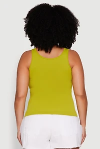 Womens Plus Size Seamless Scoop Neck Shelf Bra Tank Top, Green, Size 2X-3X