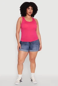 Womens Plus Size Seamless Scoop Neck Shelf Bra Tank Top, Pink, Size 1X-2X
