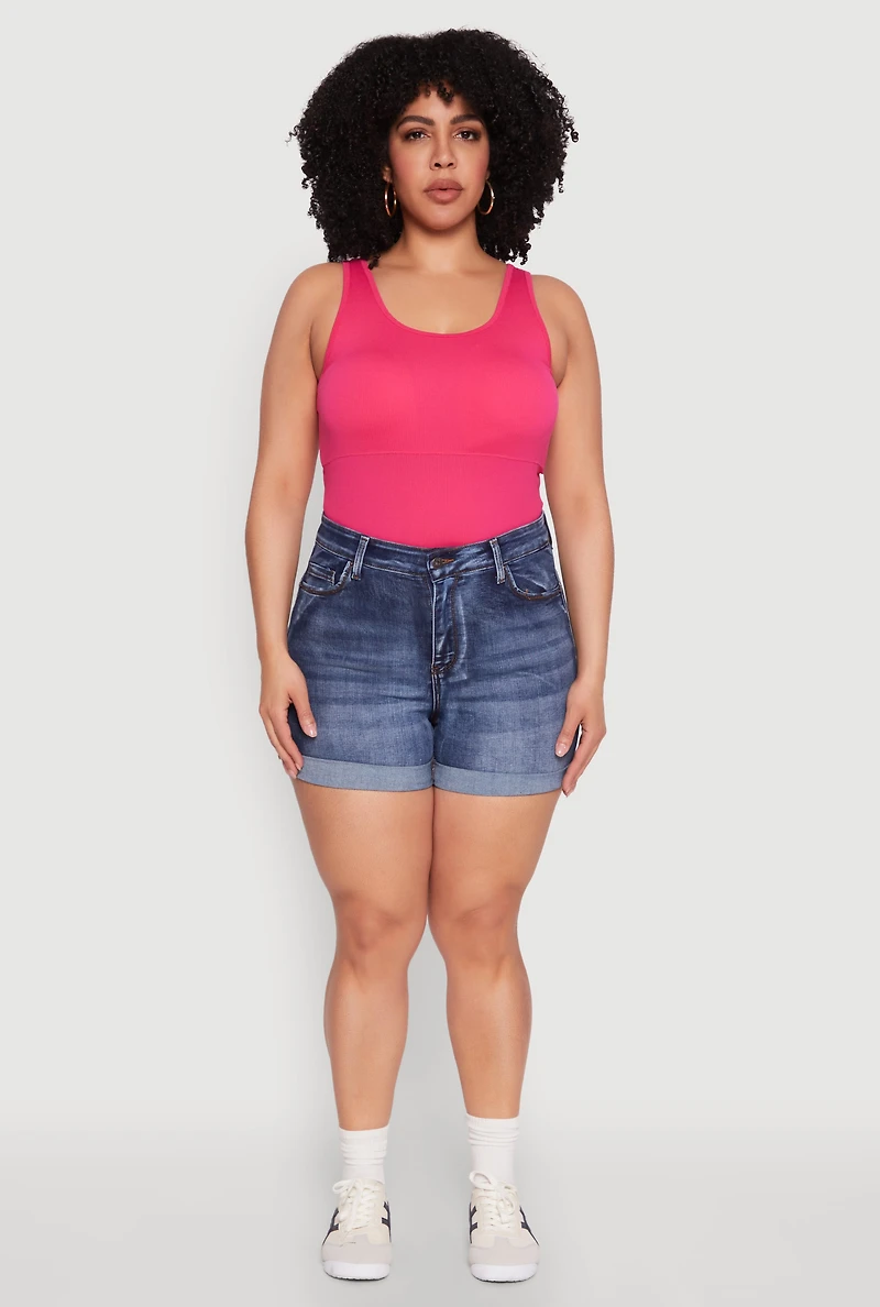Womens Plus Size Seamless Scoop Neck Shelf Bra Tank Top, Pink, Size 1X-2X