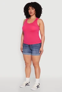 Womens Plus Size Seamless Scoop Neck Shelf Bra Tank Top, Pink, Size 1X-2X
