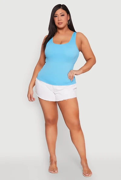 Womens Plus Seamless Scoop Neck Shelf Bra Tank Top,