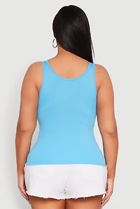 Womens Plus Size Seamless Scoop Neck Shelf Bra Tank Top, Blue, Size 2X-3X