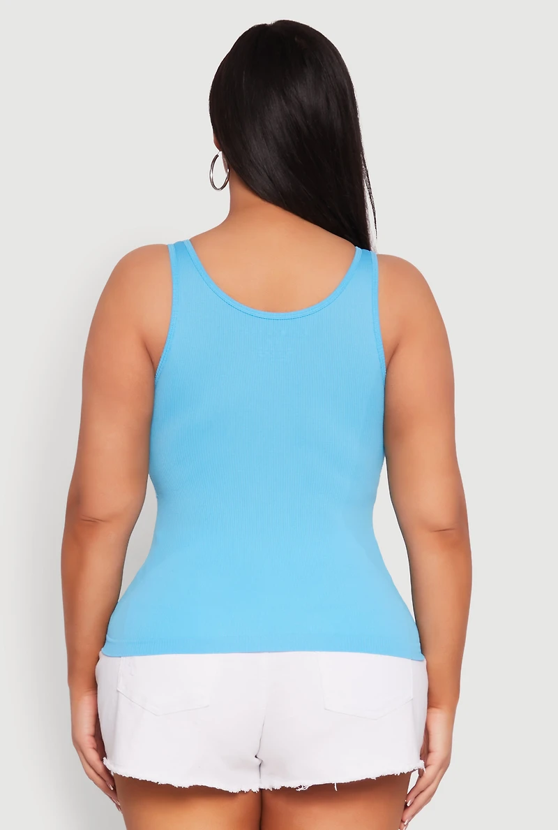 Womens Plus Seamless Scoop Neck Shelf Bra Tank Top,