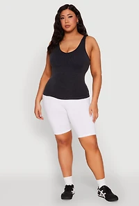 Womens Plus Seamless Mineral Wash Shelf Bra Tank Top, 1X-2X