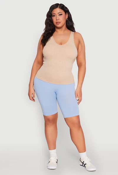 Womens Plus Seamless Mineral Wash Shelf Bra Tank Top,