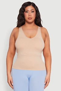 Womens Plus Seamless Mineral Wash Shelf Bra Tank Top,
