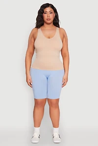 Womens Plus Seamless Mineral Wash Shelf Bra Tank Top,