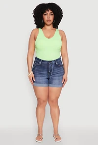 Womens Plus Size Seamless Mineral Wash Shelf Bra Tank Top, Green, Size 2X-3X