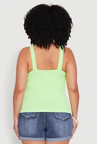 Womens Plus Size Seamless Mineral Wash Shelf Bra Tank Top, Green, Size 2X-3X