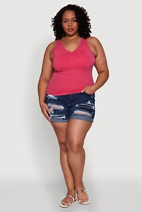 Womens Plus Size Seamless Mineral Wash Shelf Bra Tank Top, Pink, Size 1X-2X