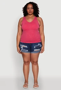 Womens Plus Size Seamless Mineral Wash Shelf Bra Tank Top, Pink, Size 1X-2X