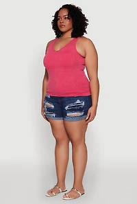 Womens Plus Size Seamless Mineral Wash Shelf Bra Tank Top, Pink, Size 1X-2X