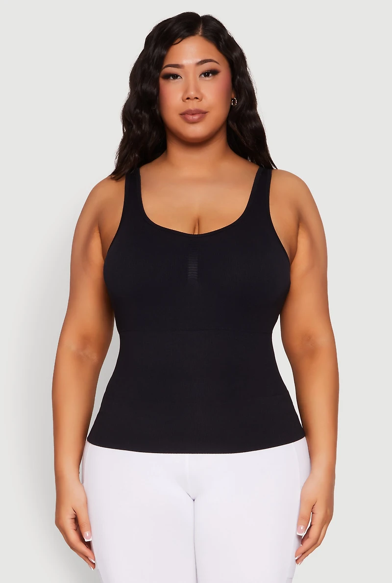 Womens Plus Size Ribbed Knit Seamless Tank Top, Black, Size 2X-3X