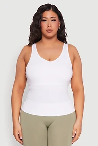 Womens Plus Size Ribbed Knit Seamless Tank Top, White, Size 2X-3X