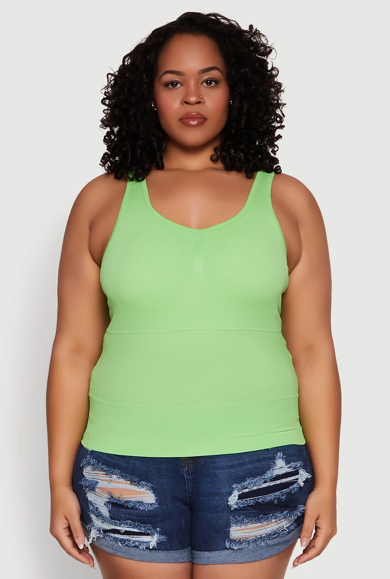 Womens Plus Ribbed Knit Seamless Tank Top, 2X-3X