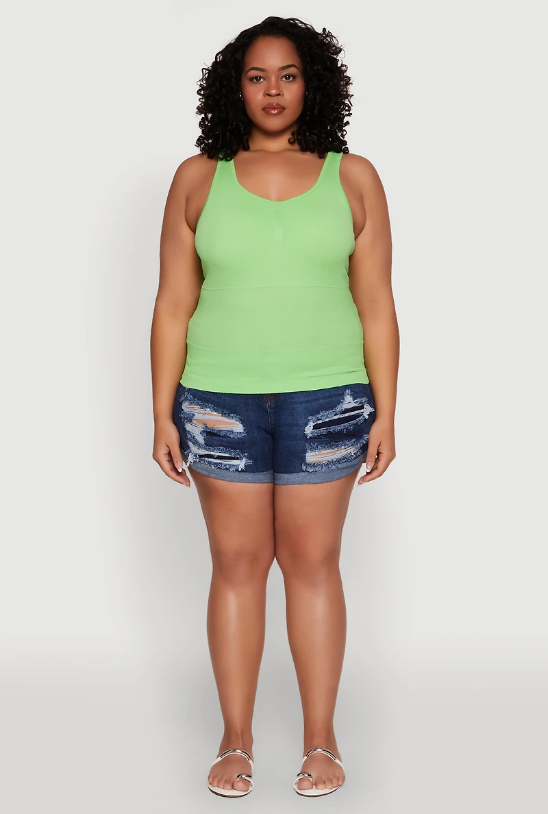 Womens Plus Ribbed Knit Seamless Tank Top,