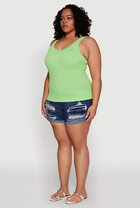 Womens Plus Ribbed Knit Seamless Tank Top, 2X-3X