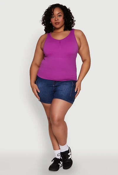Womens Plus Size Ribbed Knit Seamless Tank Top, Purple, Size 1X-2X