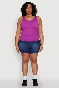 Womens Plus Size Ribbed Knit Seamless Tank Top, Purple, Size 2X-3X
