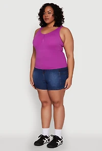Womens Plus Size Ribbed Knit Seamless Tank Top, Purple, Size 2X-3X