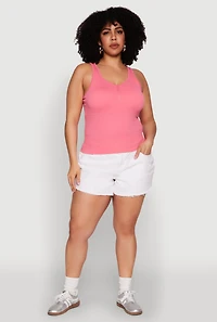 Womens Plus Size Ribbed Knit Seamless Tank Top, Pink, Size 1X-2X
