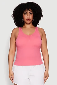 Womens Plus Size Ribbed Knit Seamless Tank Top, Pink, Size 1X-2X