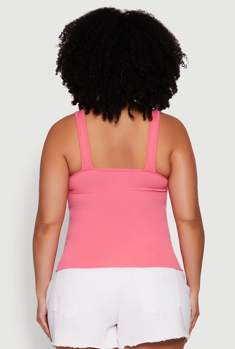 Womens Plus Size Ribbed Knit Seamless Tank Top, Pink, Size 1X-2X