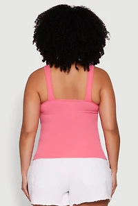 Womens Plus Size Ribbed Knit Seamless Tank Top, Pink, Size 1X-2X