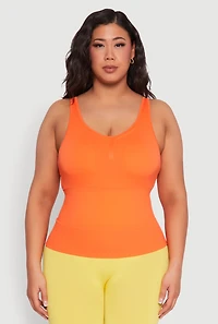 Womens Plus Size Ribbed Knit Seamless Tank Top, Orange, Size 1X-2X