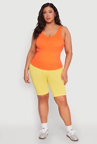 Womens Plus Size Ribbed Knit Seamless Tank Top, Orange, Size 1X-2X