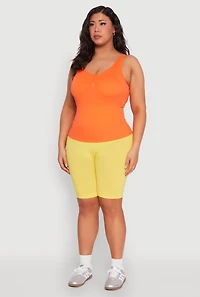 Womens Plus Size Ribbed Knit Seamless Tank Top, Orange, Size 1X-2X