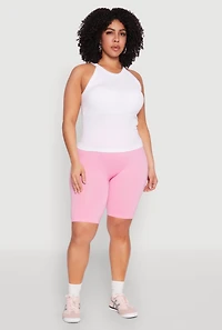 Womens Plus Size Seamless High Neck Tank Top, White, Size 2X-3X