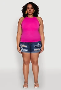 Womens Plus Size Seamless High Neck Tank Top, Pink, Size 2X-3X
