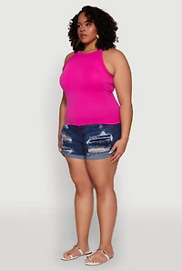 Womens Plus Size Seamless High Neck Tank Top, Pink, Size 2X-3X