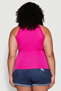 Womens Plus Size Seamless High Neck Tank Top, Pink, Size 2X-3X