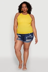 Womens Plus Size Seamless High Neck Tank Top, Yellow, Size 1X-2X