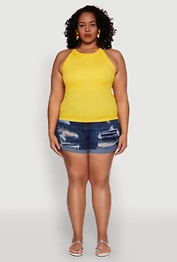 Womens Plus Size Seamless High Neck Tank Top, Yellow, Size 1X-2X