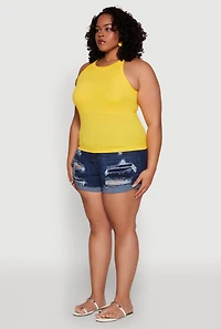 Womens Plus Size Seamless High Neck Tank Top, Yellow, Size 1X-2X
