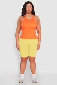 Womens Plus Size Seamless High Neck Tank Top, Orange, Size 2X-3X