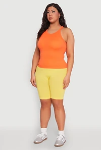 Womens Plus Size Seamless High Neck Tank Top, Orange, Size 2X-3X
