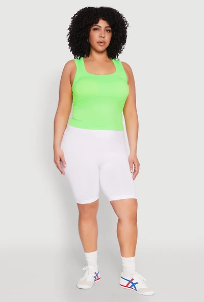 Womens Plus Size Seamless Square Neck Tank Top, Green, Size 2X-3X