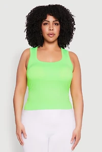 Womens Plus Size Seamless Square Neck Tank Top, Green, Size 2X-3X